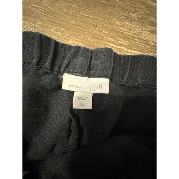J Jill Love Linen Ankle Crop Pants Size Large TALL Black Elastic Waist Pockets - Picture 8 of 11